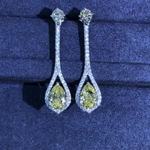 Load image into Gallery viewer, 3 Carat Pear cut Yellow Halo Moissanite Dangling Earrings