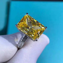 Load image into Gallery viewer, 6 Carat Radiant Cut Moissanite Ring Vivid Yellow VVS 4 Claw Basket Bead-set