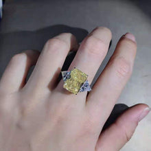 Load image into Gallery viewer, 6 Carat Radiant Cut Moissanite Ring Vivid Yellow VVS 4 Claw Three Stone