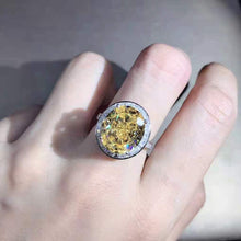 Load image into Gallery viewer, 8 Carat Oval Cut Moissanite Ring Vivid Yellow VVS Halo Bead-set Cathedral