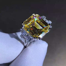 Load image into Gallery viewer, 8 Carat Emerald Cut Moissanite Ring Vivid Yellow VVS Double Prong 11 Stone Split Shank