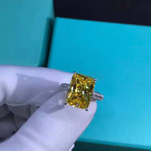 Load image into Gallery viewer, 6 Carat Radiant Cut Moissanite Ring Vivid Yellow VVS 4 Claw Basket Bead-set
