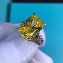 Load image into Gallery viewer, 6 Carat Radiant Cut Moissanite Ring Vivid Yellow VVS 4 Claw Basket Bead-set