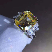 Load image into Gallery viewer, 8 Carat Emerald Cut Moissanite Ring Vivid Yellow VVS Double Prong 11 Stone Split Shank