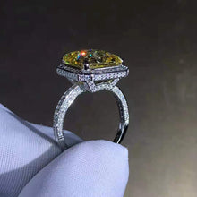 Load image into Gallery viewer, 6 Carat Radiant Cut Moissanite Ring Vivid Yellow VVS Bead-set Double Edge Halo Pave Wrap
