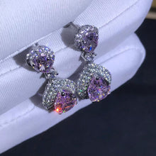 Load image into Gallery viewer, 3 Carat Pear Cut Pink Halo Moissanite Dangling Earrings