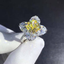 Load image into Gallery viewer, 5 Carat Cushion Marquise Moissanite Ring Vivid Yellow VVS 9 Stone Flower Halo Bead-set