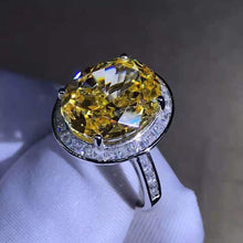 Load image into Gallery viewer, 8 Carat Oval Cut Moissanite Ring Vivid Yellow VVS Halo Bead-set Cathedral