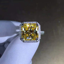Load image into Gallery viewer, 6 Carat Radiant Cut Moissanite Ring Vivid Yellow VVS Bead-set Double Edge Halo Pave Wrap
