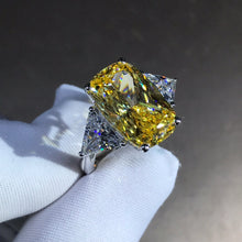 Load image into Gallery viewer, 6 Carat Elongated Cushion Cut Moissanite Ring Vivid Yellow VVS 4 Claw Basket Bead-set