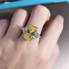 Load image into Gallery viewer, 6 Carat Elongated Cushion Cut Moissanite Ring Vivid Yellow VVS 4 Claw Basket Bead-set