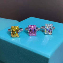 Load image into Gallery viewer, 6 Carat Radiant Cut Moissanite Ring Vivid Yellow VVS 4 Claw Basket Bead-set