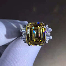 Load image into Gallery viewer, 8 Carat Emerald Cut Moissanite Ring Vivid Yellow VVS Double Prong 11 Stone Split Shank