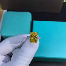 Load image into Gallery viewer, 6 Carat Radiant Cut Moissanite Ring Vivid Yellow VVS 4 Claw Basket Bead-set