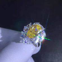 Load image into Gallery viewer, 6 Carat Pear Cut Moissanite Ring Vivid Yellow VVS 11 Stone Halo Cathedral