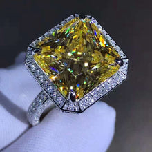 Load image into Gallery viewer, 6 Carat Radiant Cut Moissanite Ring Vivid Yellow VVS Bead-set Double Edge Halo Pave Wrap