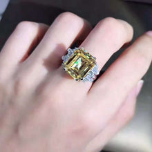 Load image into Gallery viewer, 8 Carat Emerald Cut Moissanite Ring Vivid Yellow VVS Double Prong 11 Stone Split Shank