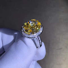 Load image into Gallery viewer, 8 Carat Oval Cut Moissanite Ring Vivid Yellow VVS Halo Bead-set Cathedral
