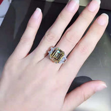 Load image into Gallery viewer, 8 Carat Emerald Cut Moissanite Ring Vivid Yellow VVS Double Prong 11 Stone Split Shank