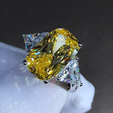 Load image into Gallery viewer, 6 Carat Elongated Cushion Cut Moissanite Ring Vivid Yellow VVS 4 Claw Basket Bead-set