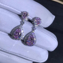 Load image into Gallery viewer, 3 Carat Pear Cut Pink Halo Moissanite Dangling Earrings