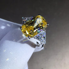Load image into Gallery viewer, 6 Carat Elongated Cushion Cut Moissanite Ring Vivid Yellow VVS 4 Claw Basket Bead-set