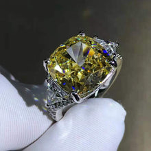 Load image into Gallery viewer, 6 Carat Cushion Cut Moissanite Ring Vivid Yellow VVS Three Stone Cathedral Bead-set