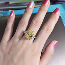 Load image into Gallery viewer, 6 Carat Elongated Cushion Cut Moissanite Ring Vivid Yellow VVS 4 Claw Basket Bead-set
