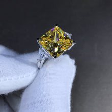 Load image into Gallery viewer, 6 Carat Square Radiant Cut Moissanite Ring Vivid Yellow VVS 4 Claw Three Stone Basket