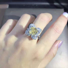 Load image into Gallery viewer, 5 Carat Cushion Marquise Moissanite Ring Vivid Yellow VVS 9 Stone Flower Halo Bead-set