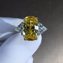 Load image into Gallery viewer, 6 Carat Elongated Cushion Cut Moissanite Ring Vivid Yellow VVS 4 Claw Basket Bead-set