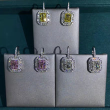 Load image into Gallery viewer, 2 Carat Radiant Cut Pink Halo Moissanite Lever Back Earrings