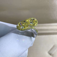Load image into Gallery viewer, 3 Carat Pear Cut Moissanite Ring Vivid Yellow VVS Two Stone Halo Bead-set Two-tone
