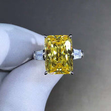 Load image into Gallery viewer, 6 Carat Elongated Cushion Cut Moissanite Ring Vivid Yellow VVS 3 Stone