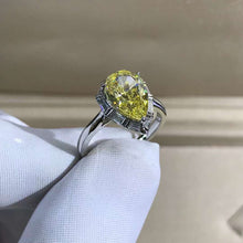 Load image into Gallery viewer, 4 Carat Pear Cut Moissanite Ring Vivid Yellow VVS Halo Cathedral Pinched Shank