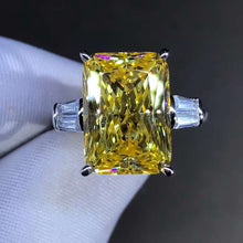 Load image into Gallery viewer, 6 Carat Elongated Cushion Cut Moissanite Ring Vivid Yellow VVS 3 Stone
