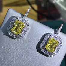 Load image into Gallery viewer, 2 Carat Radiant Cut Yellow Double Halo Moissanite Lever Back Earrings