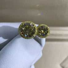 Load image into Gallery viewer, 5 Carat Round Cut Moissanite Ring Vivid Yellow VVS 2 Stone Double Floating Halo