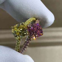 Load image into Gallery viewer, 3 Carat Pink Cushion Cut Two Stone Basket Split Shank VVS Moissanite Ring