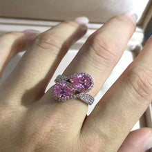 Load image into Gallery viewer, 3 Carat Pink Pear Cut Two Stone Halo Bead-set Two-tone VVS Moissanite Ring