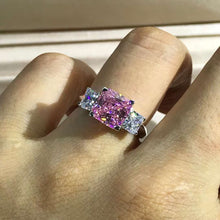 Load image into Gallery viewer, 2 Carat Pink Radiant Cut Three Stone Plain Shank VVS Moissanite Ring