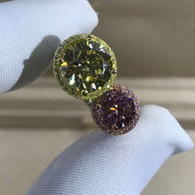 Load image into Gallery viewer, 5 Carat Round Cut Moissanite Ring Vivid Yellow VVS 2 Stone Double Floating Halo