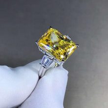 Load image into Gallery viewer, 6 Carat Elongated Cushion Cut Moissanite Ring Vivid Yellow VVS 3 Stone