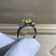Load image into Gallery viewer, 2 Carat Radiant Cut Moissanite Ring Vivid Yellow VVS 3 Stone Plain Shank