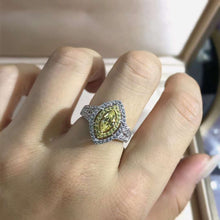 Load image into Gallery viewer, 1 Carat Marquise Moissanite Ring Vivid Yellow VVS Floating Double Halo Split Shank