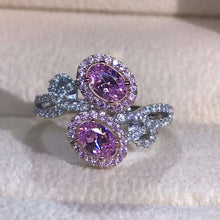 Load image into Gallery viewer, 1 Carat Pink Oval Cut Bypass Bead-set Floating Halo Twisted Pave VVS Moissanite Ring
