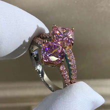 Load image into Gallery viewer, 3 Carat Pink Cushion Cut Two Stone Basket Split Shank VVS Moissanite Ring