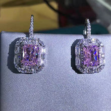 Load image into Gallery viewer, 2 Carat Radiant Cut Pink Halo Moissanite Lever Back Earrings