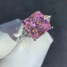 Load image into Gallery viewer, 6 Carat Yellow Square Radiant Moissanite Ring Vivid Yellow VVS 4 Claw Three Stone