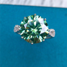 Load image into Gallery viewer, 6 Carat Round Cut Green Bead set Reverse Tapered Shank VVS Moissanite Ring